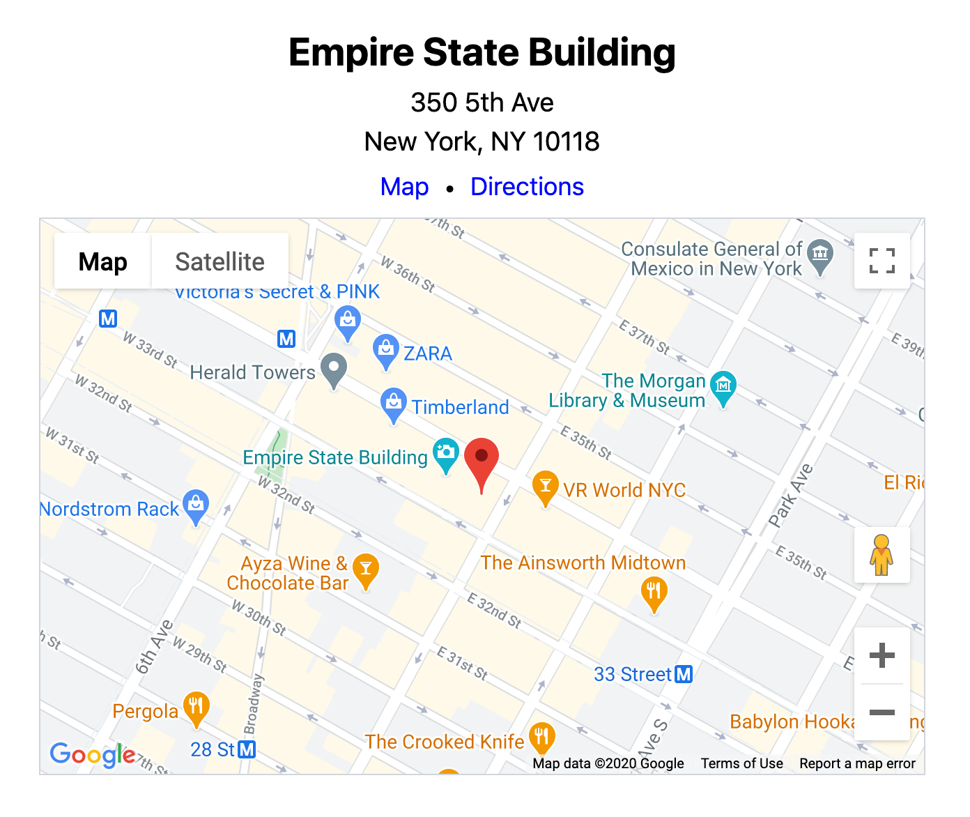 Example using the address of the Empire State Building