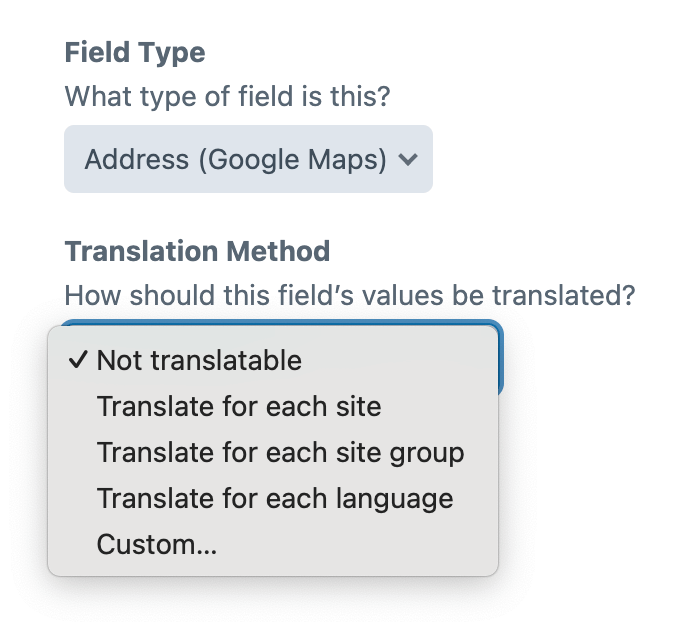 Screenshot of Address field translation options