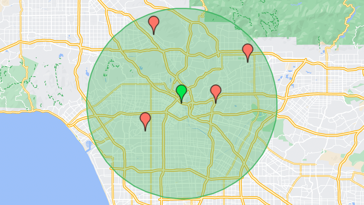 Visualization of a normal proximity search