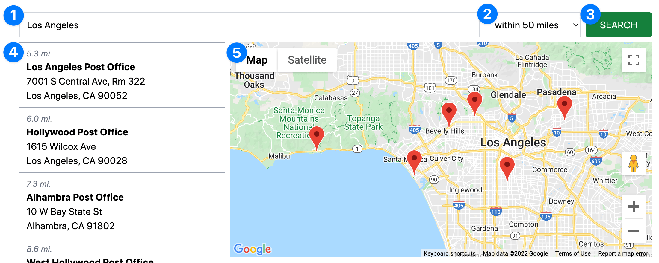 Annotated screenshot of Google Maps being used with Sprig