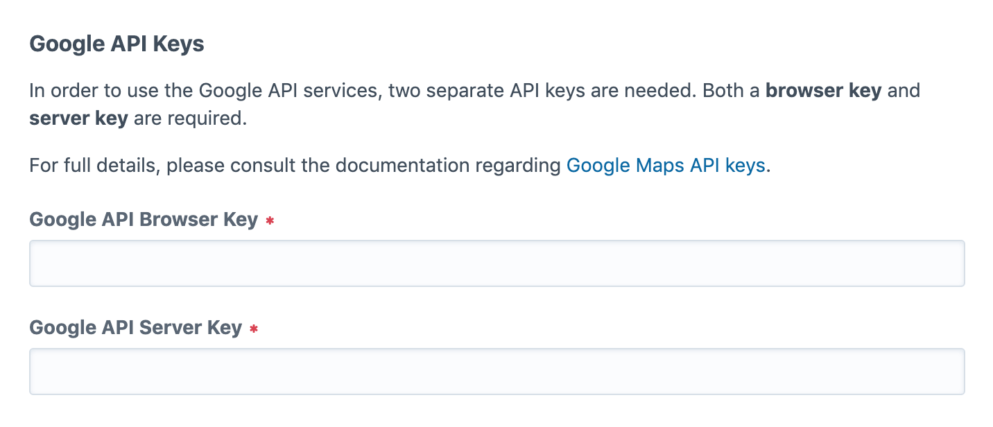 Screenshot of Google API keys settings