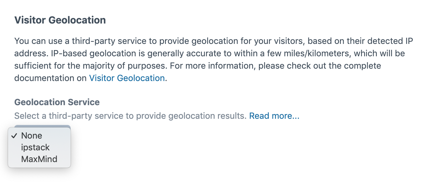Screenshot of geolocation service provider options