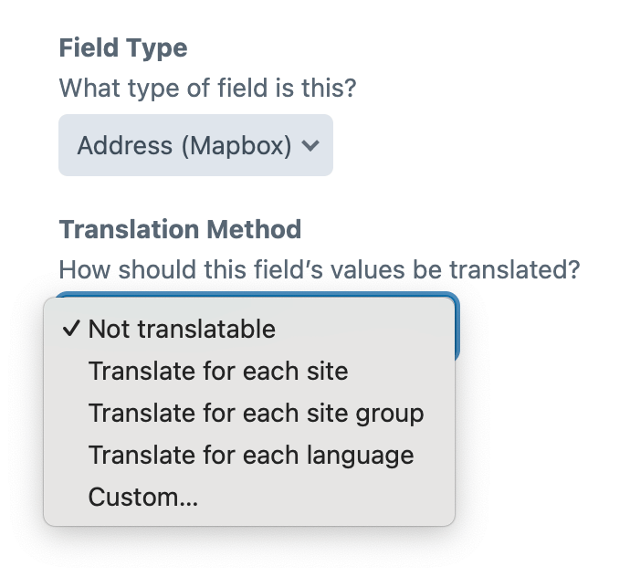 Screenshot of Address field translation options