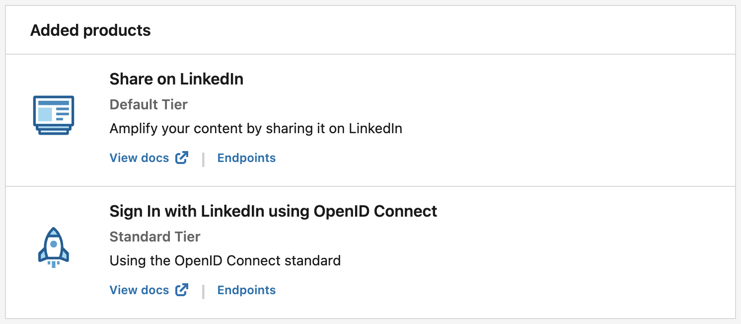 Screenshot of the Products tab in a LinkedIn app