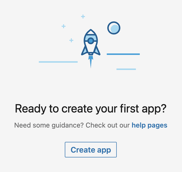 Screenshot of the "Ready to create your first app?" screen on the LinkedIn Developer Portal