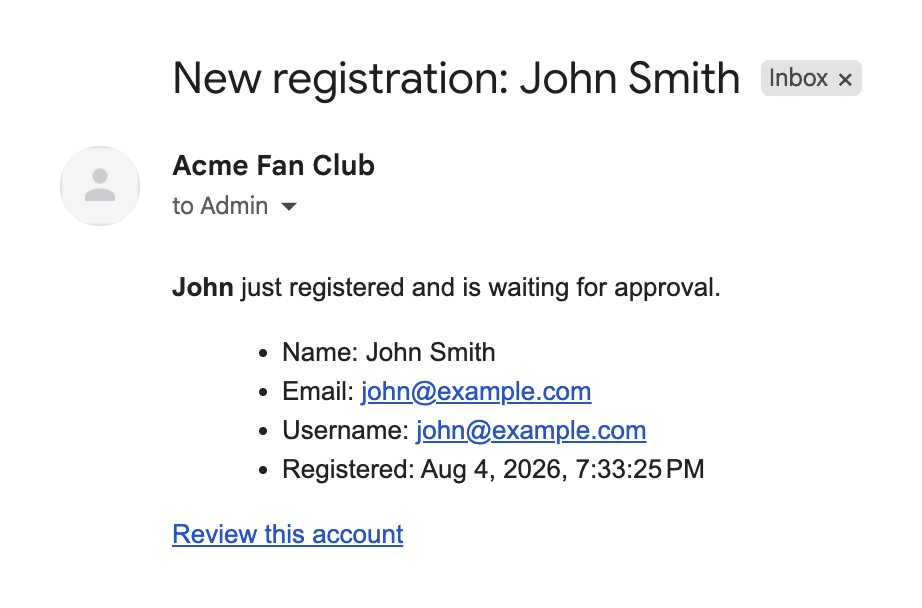 The delivered approval email
