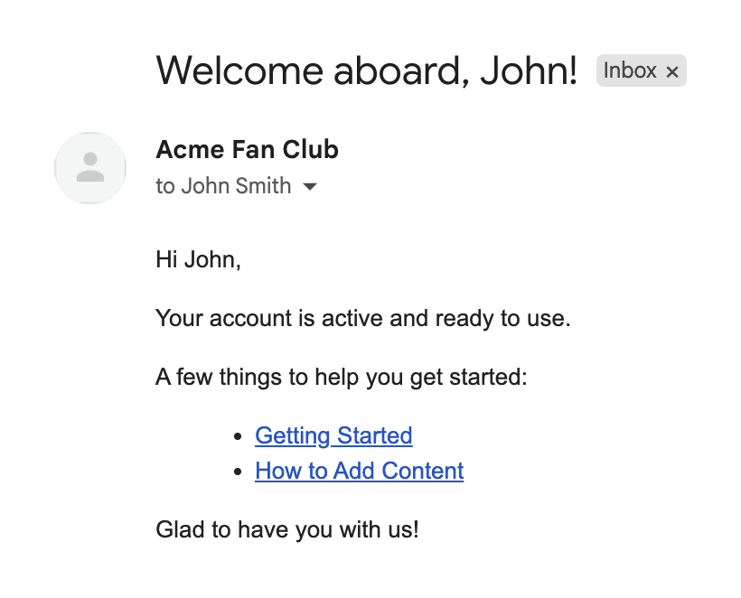 The delivered welcome email