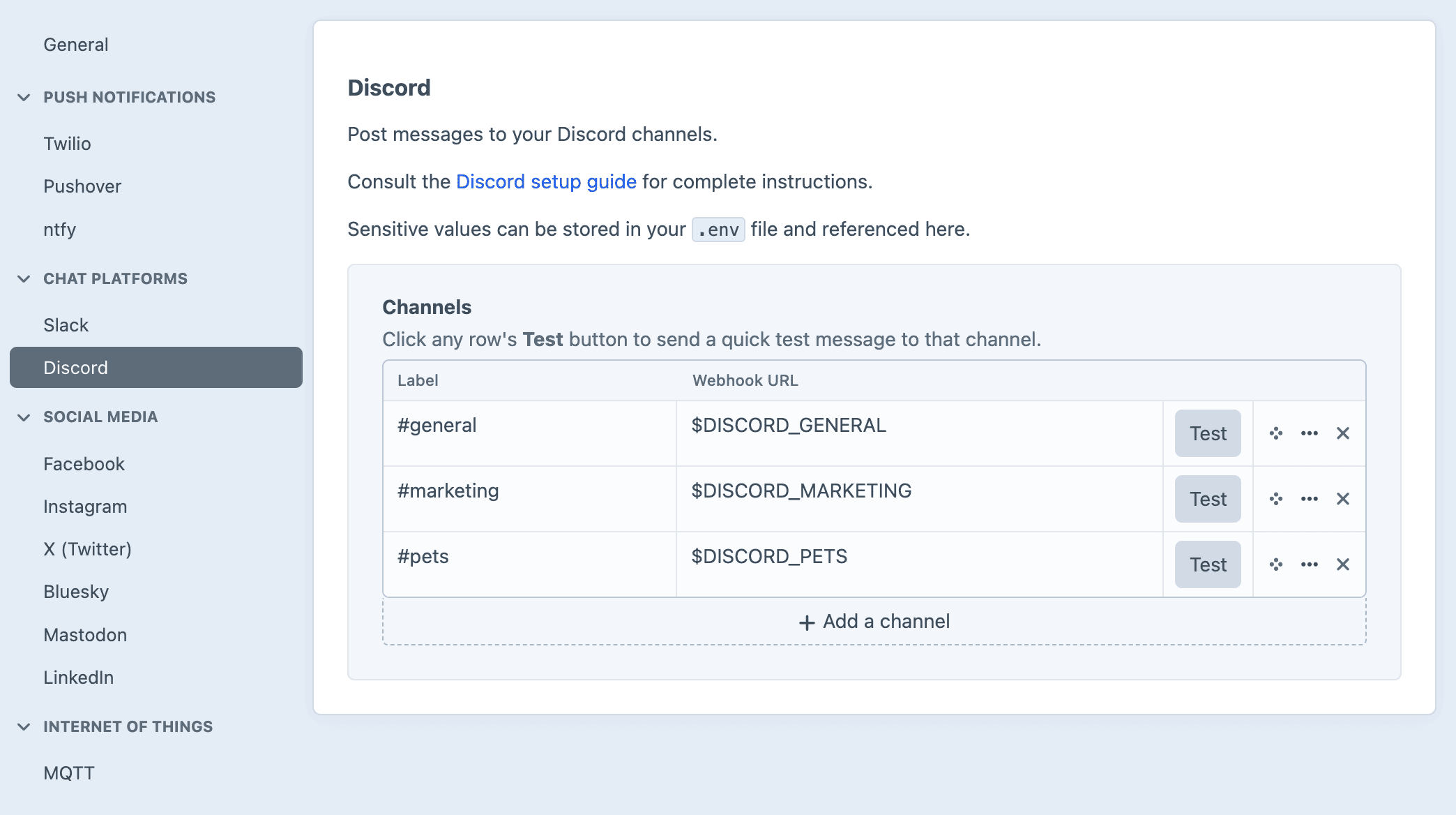 Screenshot of the Discord settings sub-page