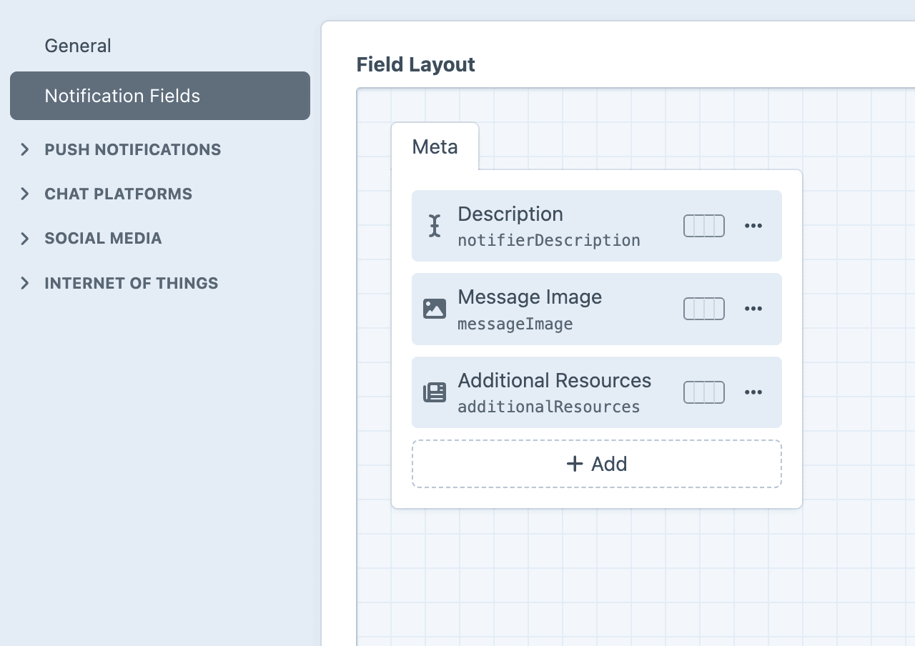 Screenshot of the Custom Fields settings sub-page