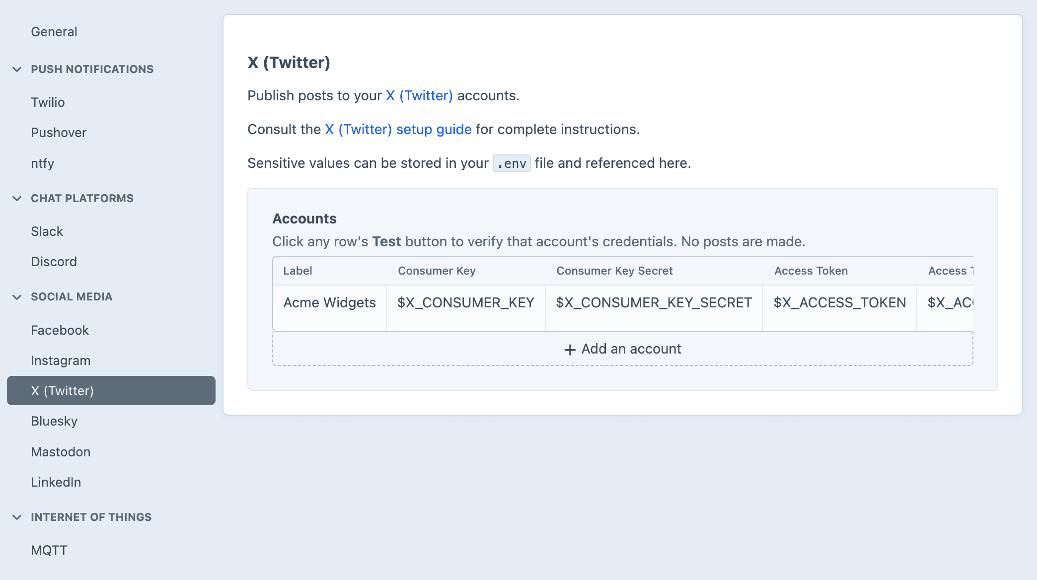 Screenshot of the X (Twitter) settings sub-page