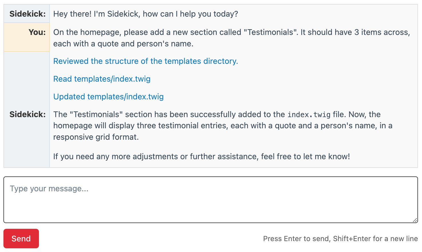Example of the Chat Window in use
