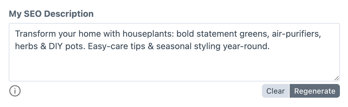 Example of the AI Summary field being used for an SEO description