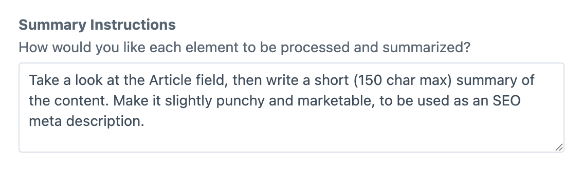 Example of instructions given to the AI for processing the field